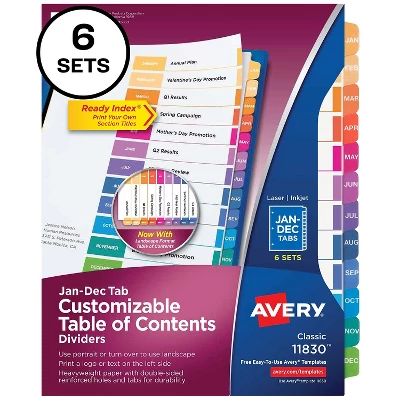 Avery Pre-Printed Monthly Dividers Customizable Table 11830 1 Avery Pre-Printed Monthly Dividers Customizable Table 11830