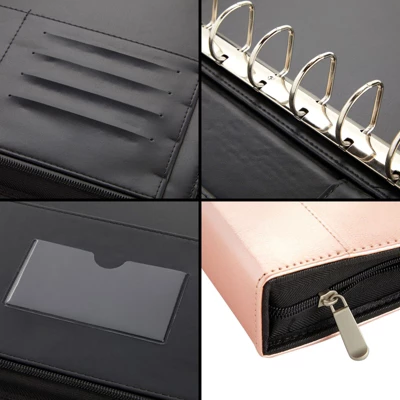 Juvale Rose Gold 7 Ring Business Checkbook Binder With Zipper For Checks, PU Leather, 15 X 11 X 2 In 7 Juvale Rose Gold 7 Ring Business Checkbook Binder With Zipper For Checks, PU Leather, 15 X 11 X 2 In - Image 7