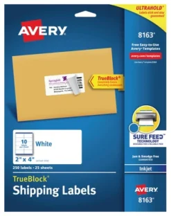 Avery TrueBlock Shipping Labels, Inkjet, 2 X 4 Inches, White, Pack Of 250