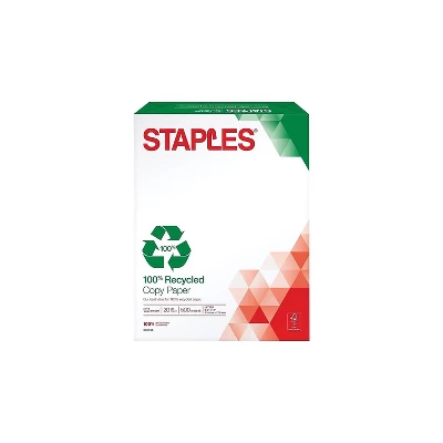 Staples 100% Recycled Copy Paper 8 1/2" X 11" Ream 620016 1 Staples 100% Recycled Copy Paper 8 1/2" X 11" Ream 620016