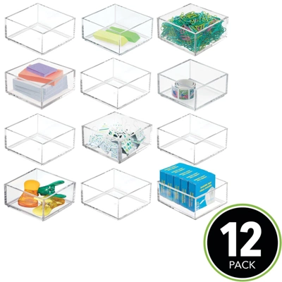 MDesign Plastic Square Desk Organizer For Office Desktop Drawers, 12 Pack, Clear 1 MDesign Plastic Square Desk Organizer For Office Desktop Drawers, 12 Pack, Clear