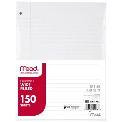 Mead Notebook Filler Paper, Wide Ruled, 150 Sheets Per Pack, 3 Packs 1 Mead Notebook Filler Paper, Wide Ruled, 150 Sheets Per Pack, 3 Packs