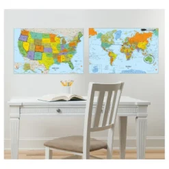 Wall Pops! White Board Decals 2ct - World And US Maps