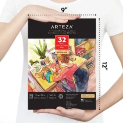 Arteza Premium Watercolor Mixed Media Pad, Heavyweight Cold-Pressed Paper, 9"x12", 32 Sheets - 2 Pack -Office Supplies GUEST ec90d6bf cc42 4362 8c3b 7c17296e0c7a
