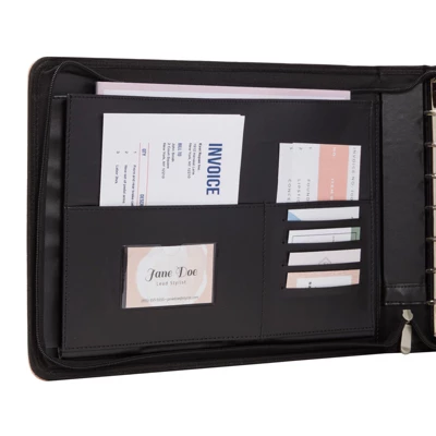 Juvale Rose Gold 7 Ring Business Checkbook Binder With Zipper For Checks, PU Leather, 15 X 11 X 2 In 3 Juvale Rose Gold 7 Ring Business Checkbook Binder With Zipper For Checks, PU Leather, 15 X 11 X 2 In - Image 3